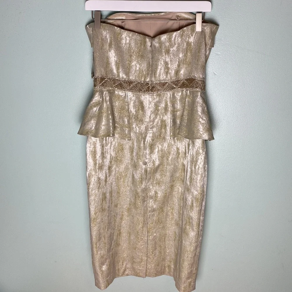 NWT Badgley Mischka Gold & Beaded Cocktail Dress. Size 6 - Picture 8 of 15